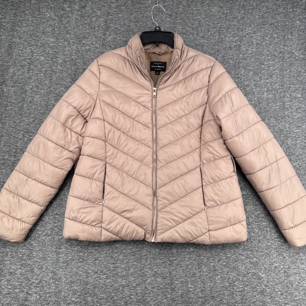 Haute Monde Los Angeles Womens Blush Pink Puffer Jacket Zip Up Coat Size Large